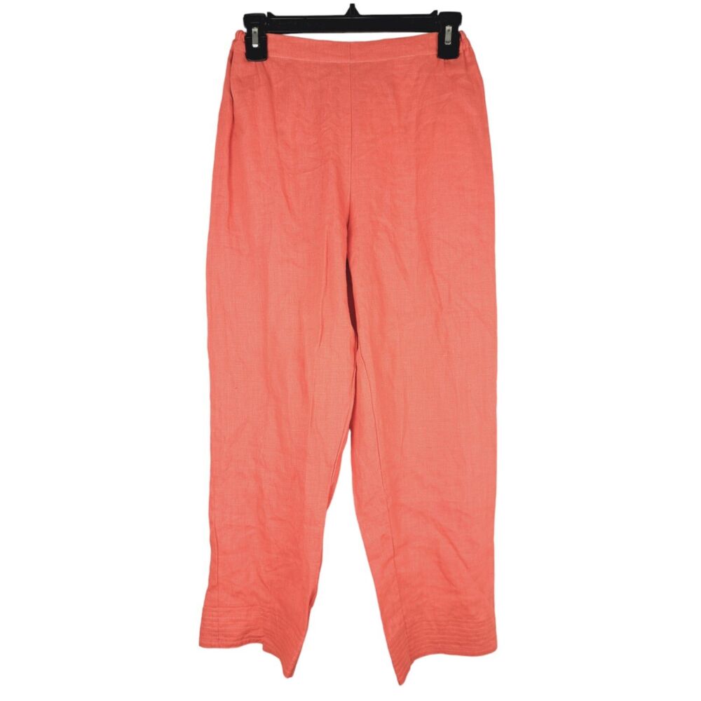 Amelline Women Pants Coral Color Size S Ankle Elastic Waist 100% Linen